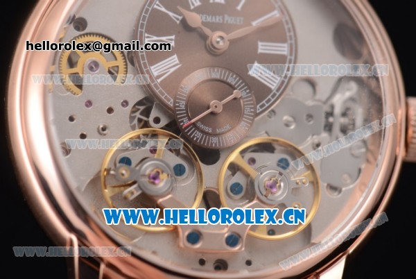 Audemars Piguet Jules Audemars Skeleton Tourbillon Asia ST25 Automatic Rose Gold Case Brown Dial Roman Numeral Markers and Brown Leather Strap - Click Image to Close